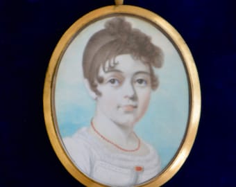 Georgian Hand Painted Lady Portrait Mourning Pendant