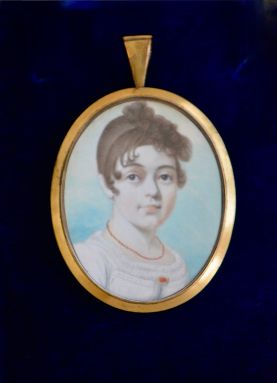 Georgian Hand Painted Lady Portrait Pendant - image 1