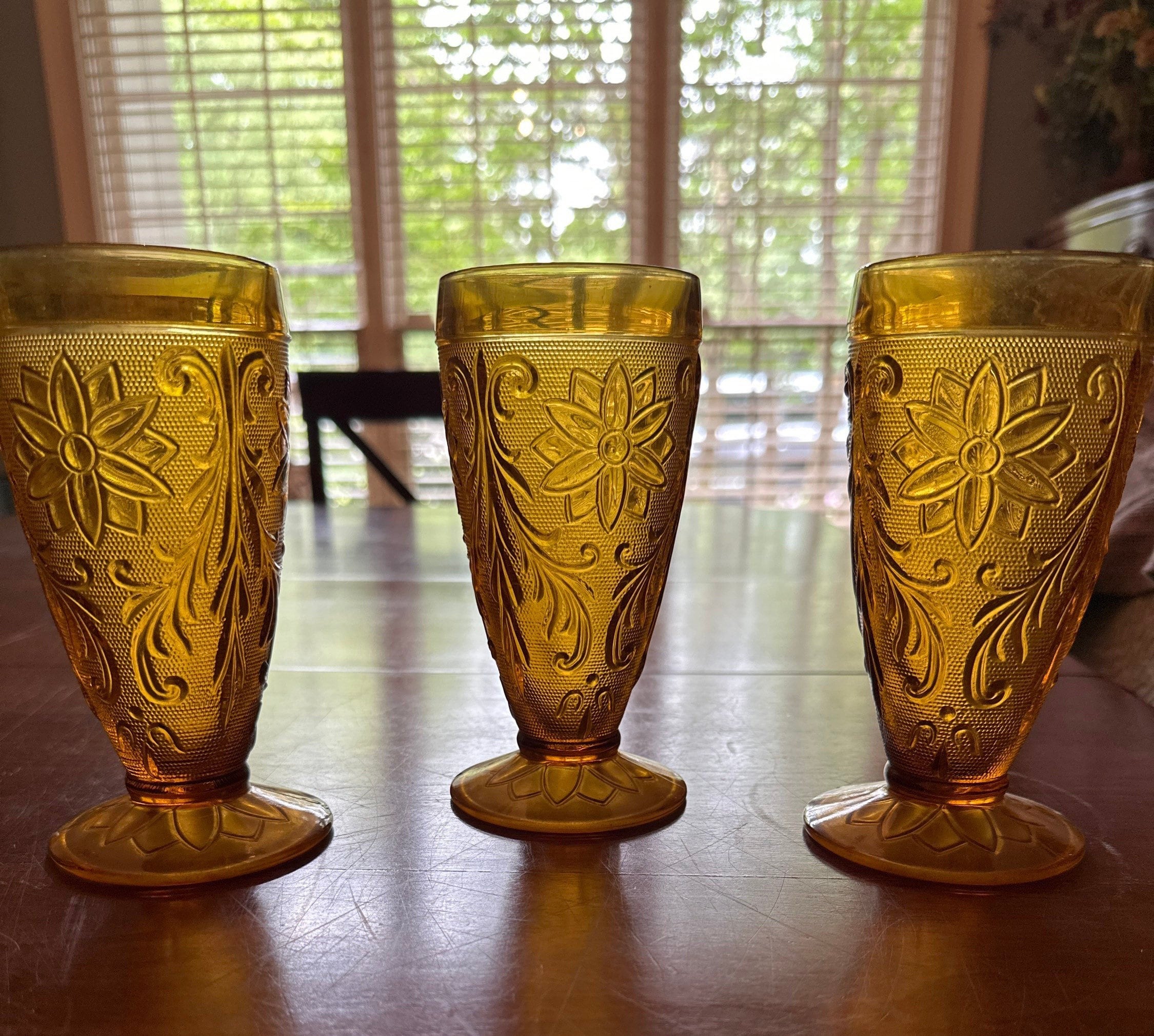 6 Indiana Glass Company Amber Glass Tea Cups / Tiara Sandwich Amber Tea Cups  / Thick Amber Glass Mugs / Vintage Tea Cup Set / Boho Tea Cups -  Norway