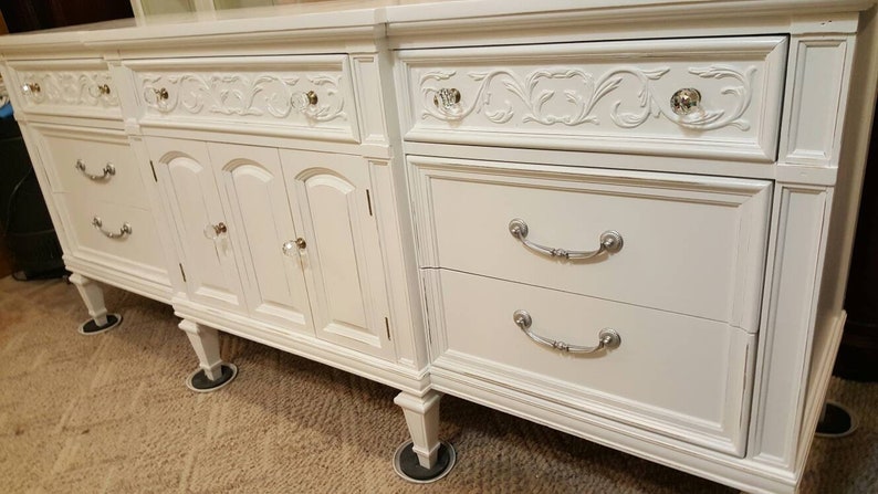 Hollywood Regency dresser boho chic distressed white dressers