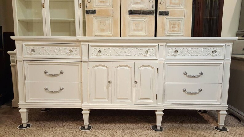 Hollywood Regency dresser boho chic distressed white dressers