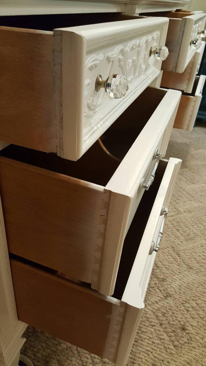 Hollywood Regency dresser boho chic distressed white dressers