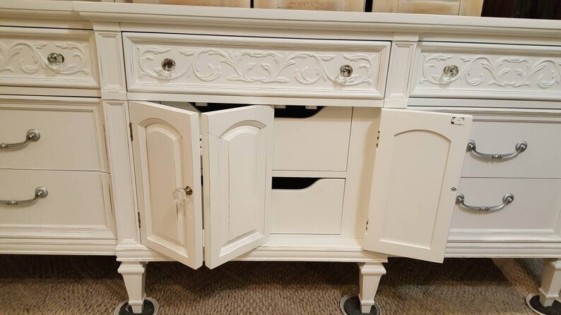 Hollywood Regency dresser boho chic distressed white dressers