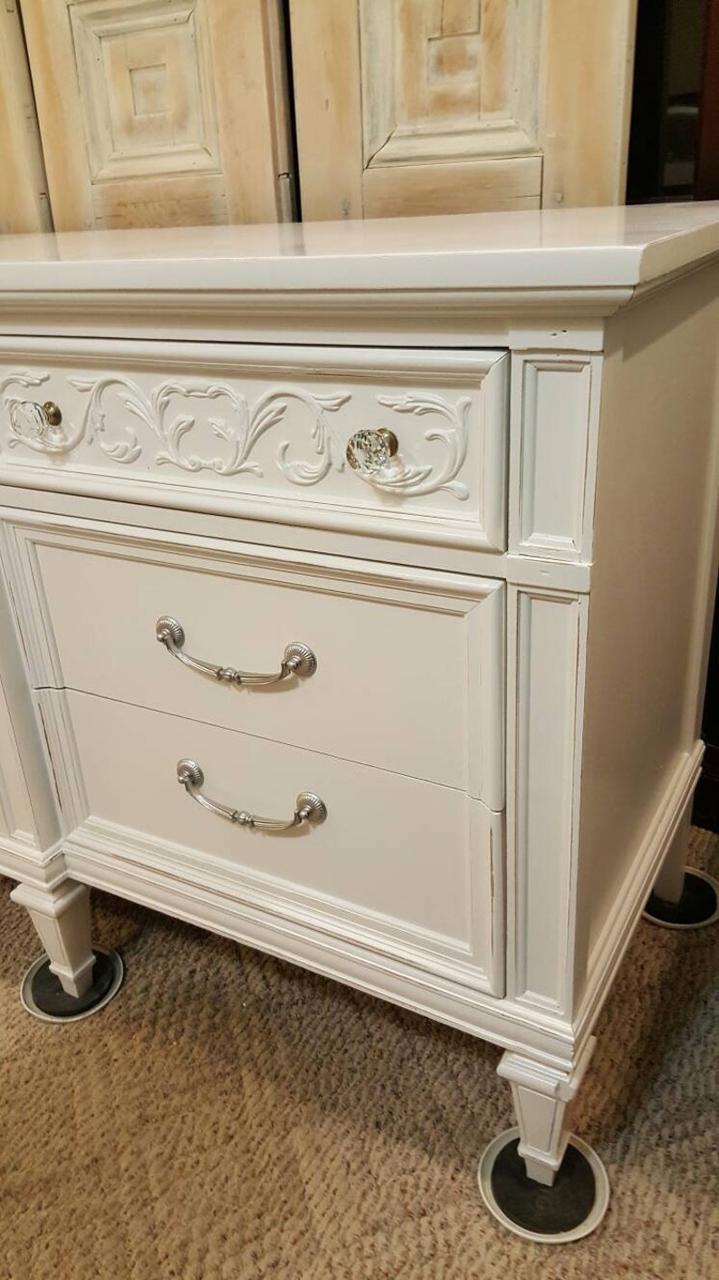 Hollywood Regency dresser boho chic distressed white dressers
