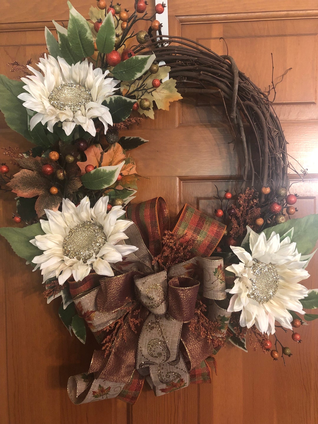 Fall Sunflower Wreath,front Door Wreath,autumn Grapevine Wreath ...