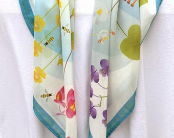 Bladderwort (Utricularia) Botanical Scarf | Lightweight Chiffon Square Scarf