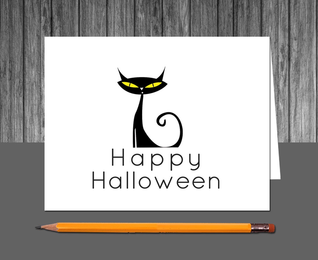 graphic about Happy Halloween Cards Printable referred to as Joyful Halloween Greeting Card Printable, Black Cat Notecard, Childrens Card Print at property, Clroom Halloween Present Instructor Oct Playing cards