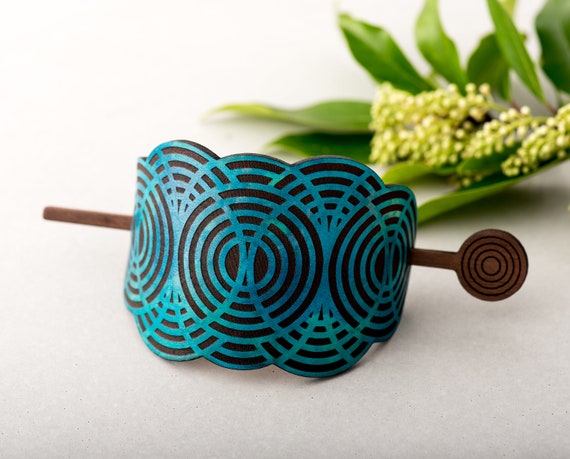 Leather Hair Bun Holder Geometric Cloud Wooden Hair Stick Hand Etsy
