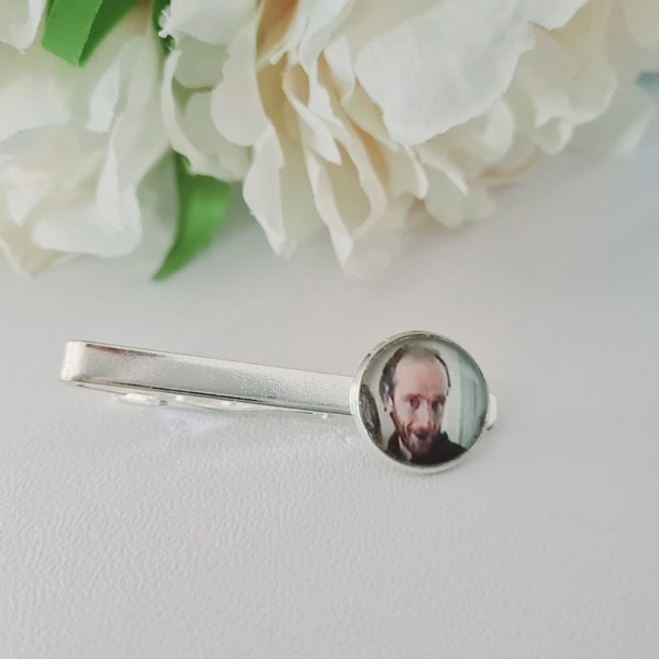 Men’s tie pin memory or writing wedding birthday gift silver frame photo fitted wording groom father of bride