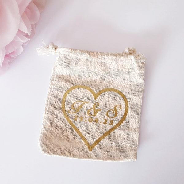 Wedding ring bag small gift personalised with names, date, initials