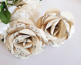 8 Handmade paper roses vintage look book, comic, plain and sheet music present gift wedding decoration