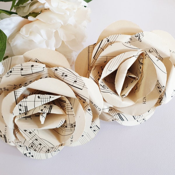 8 Handmade paper roses vintage look book, comic, plain and sheet music present gift wedding decoration