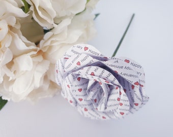 Personalised paper rose leaves 1 year anniversary gift wedding birthday present