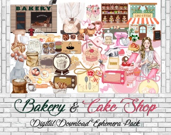 Bakery & Cake Shop- Digital Download, Fussy Cut for Junk Journal, Printable Sheet, Collage PDF (Over 65 Digital Images + 5 Papers)