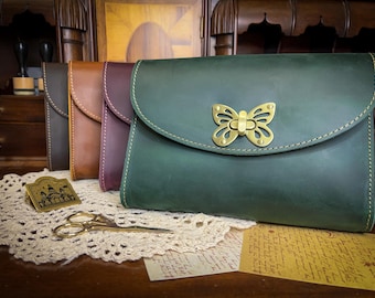 Large Handmade Leather Ephemera Pouch- 6 Colors (A5 Size) Free Custom Engraving