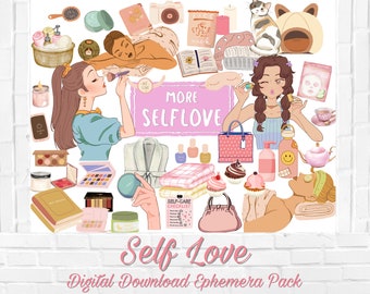 Self Love- Digital Download, Fussy Cut for Junk Journal, Printable Sheet, Collage PDF (Over 45 Digital Images + 3 Papers)