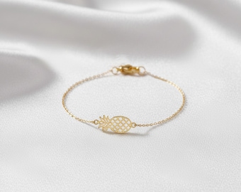 Gold Vermeil Pineapple Bracelet, Tropical Fruit bracelets, Dainty  Pineapple jewelry, Delicate summer gift for sister,