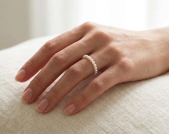 Tiny Round Freshwater Pearls Ring, Rice White Pearl Stacking Rings, Seed Pearl Ring,  Peach and Lavender pearls Jewelry