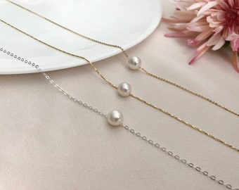Freshwater Pearls Bracelet, Single Floating Pearl, Bridesmaid Wedding Jewelry, Dainty Jewelry, flower girl Gift, mother of bride