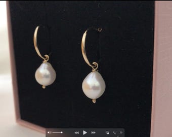 Edison Pearl Hoop Earrings: 14K Gold Filled, Bridal Jewelry