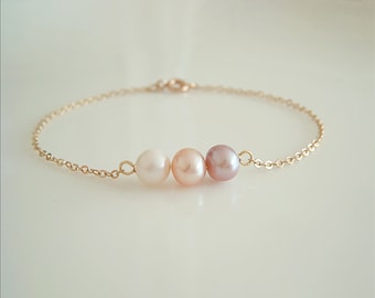 Freshwater Pearl Bracelet, Bridesmaid Wedding Jewelry, June Birthstone Bracelet, Multi Colour Pearls, Gift for Mother and Daughter