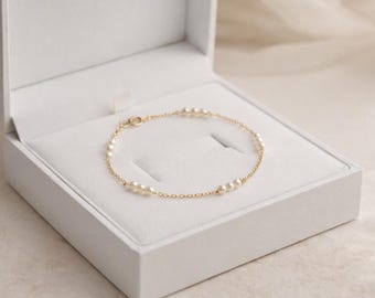 Delicate Freshwater Pearl Bracelet: Rose Gold Filled Chain, Bridal Jewelry