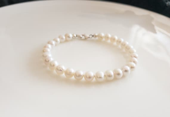 Bracelet Chaine En Perles De Culture Naturel Avec Fermoir En