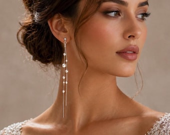 Bridal Pearl Dangle Earrings: Sterling Silver Wedding Jewelry