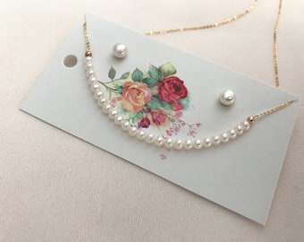 Freshwater Pearl Necklace and Stud Earrings: Gold Filled or Sterling Silver