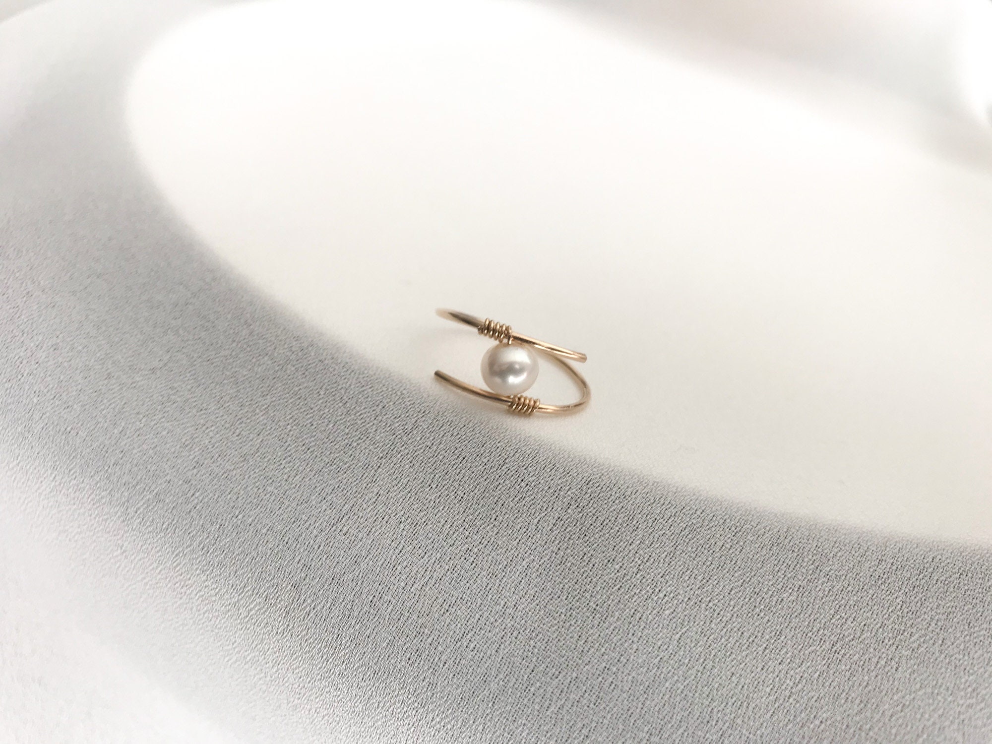 Pearl Wire Ring Wire Wrapped Ring Pearl Ring Minimalist - Etsy