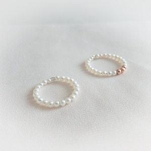Tiny European Crystal Pearl ring, simple delicate jewelry,  Dainty stacking ring, Silver gemstone rings, minimal gold pearl, gift for her