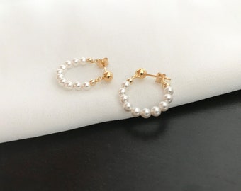 Pearl Hoop Earrings: 14k Gold Filled, Bridesmaid Jewelry