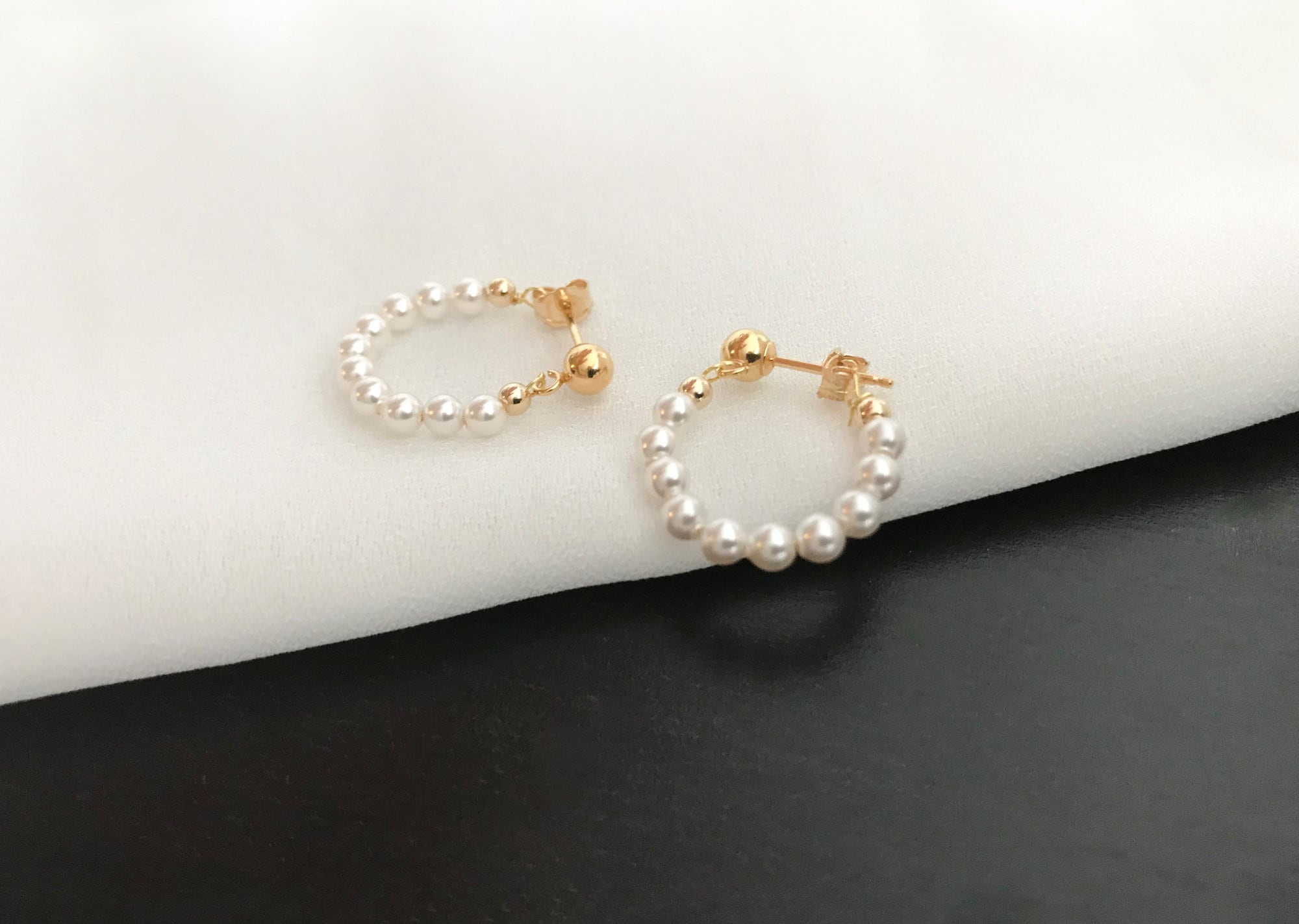 Pearl Hoop Earrings in Gold