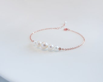 Rose Gold Freshwater Pearl Bracelet: Delicate Bridal Jewelry