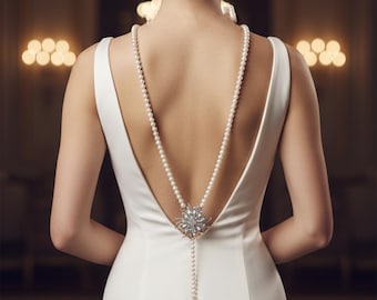 Pearl Bridal Backdrop Necklace: low Back Dress Jewelry