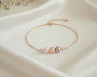 Freshwater Pearl Bracelet: AAA Multi-Color Pearls, Gold vermeil Chain