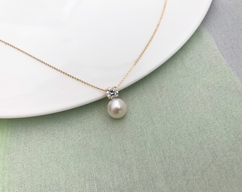 Freshwater Pearl Necklace: Cubic Zirconia, Gold Vermeil, Bridal Jewelry