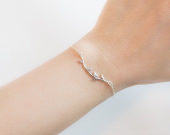 Silver Bird Bracelet, Bird jewelry, Love Birds Bracelet, Hummingbird, Branch Bracelet, gifts for mom, Birds on Branch, gift for her