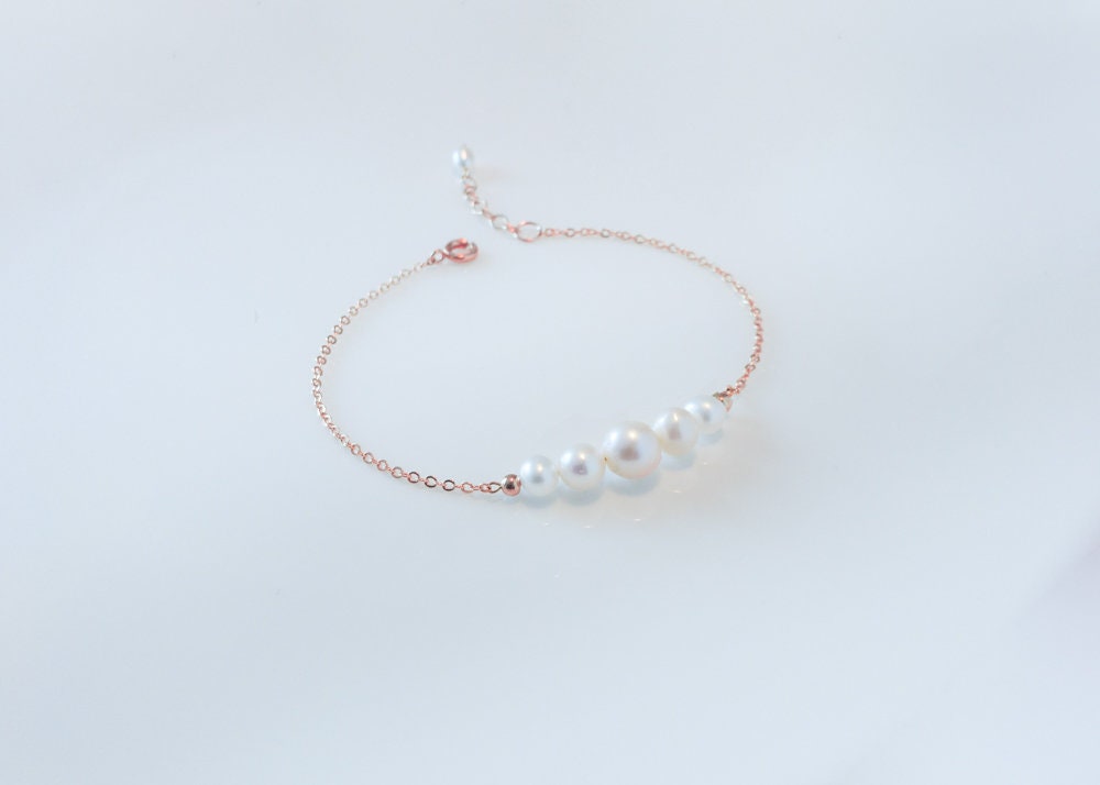 Rose Gold Freshwater Pearl Bracelet Bridesmaid Gift Bridal - Etsy