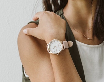 Womens Watch Rose Gold White Dial, Minimalist Watch Women, Rose Gold Watches for Women, Ladies Watch Rose Gold, Leather Watch for Women