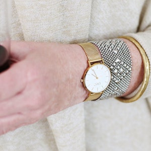 Gold Watch, Woman Watches, Women watches, Dainty Wrist watch, Womens Gift, Gift for Her, Gift Under 100, Mesh Band, Dressy, Unique Watch