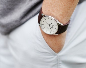 Men Watch, Watch for Men, Mens Watch, Mens Leather Watch, Gift for Men, Gift for Him, Gift for Husband, Mens Silver Watch