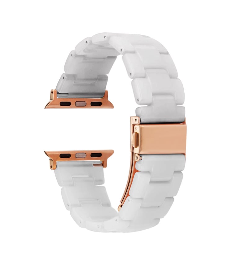レディース腕時計バンド、樹脂製腕時計バンド、Apple Watchバンド（女性用、40mm、38mm、41mm）対応、樹脂製腕時計ストラップ、彼女やお母さんへのギフト White