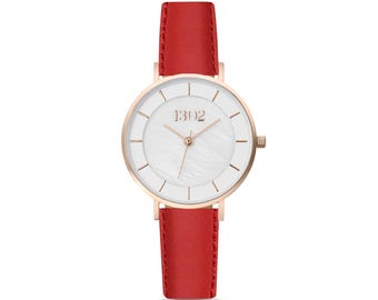 Womens Watch, Rose Gold Case with Mother of Pearl Dial, Ladies Watch, Womens Watch Leather, Leather Watch, Watches for Women, Gift for Mom