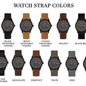 Pode incluir: Uma sele&ccedil;&atilde;o de pulseiras de rel&oacute;gio em v&aacute;rias cores e materiais, incluindo preto, bege, conhaque, noz, malha preta, chocolate, castanho, taupe, cinza e verde. As pulseiras s&atilde;o mostradas em um fundo branco.