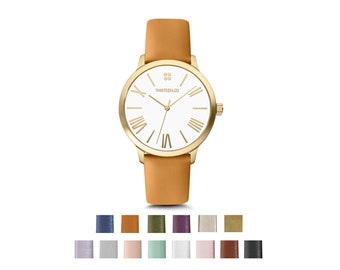 Cadeau voor vrouwen, gouden dameshorloge, kerstcadeau, cadeau voor moeder, gouden horloge voor vrouwen, lederen horloges voor vrouwen, Tan Band, lederen cadeau