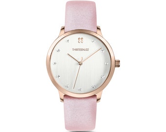 Womens Watch, Watch with Stones, Christmas Gift, Leather Watches, Fall Fashion, Fall Jewelry, Minimalist Jewelry, Rose Gold Watch Jewelry