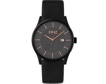 Black Watch for Men, Mens Watch, Mens Leather Watch, 42mm Stainless Steel Case, Watches for Men, Wrist Watch, Gift for Him, Christmas Gift