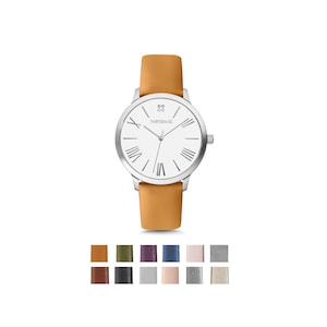 Womens Watch, Silver Watches for Women, Gift for Her, Mothers Day Personalized Gift, Wrist Watch, Leather Watch for Women, Tan Watch Women