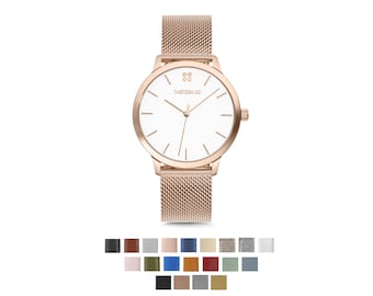 Womens Watch Rose Gold White Dial, Minimalist Watch Women, Rose Gold Watches for Women, Ladies Watch Rose Gold, Leather Watch for Women